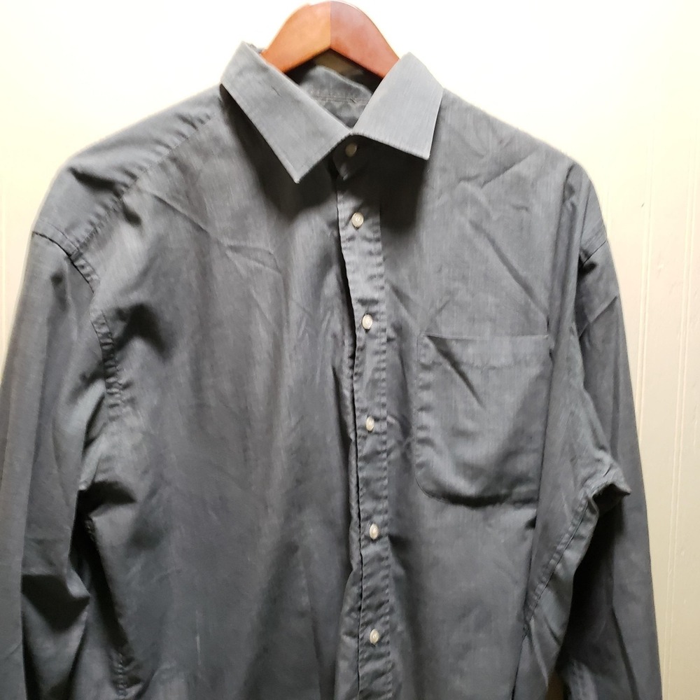 Armand Thiery Dress Shirt Mens 16.5 Blue Solid Regular Fit Long Sleeve Woven